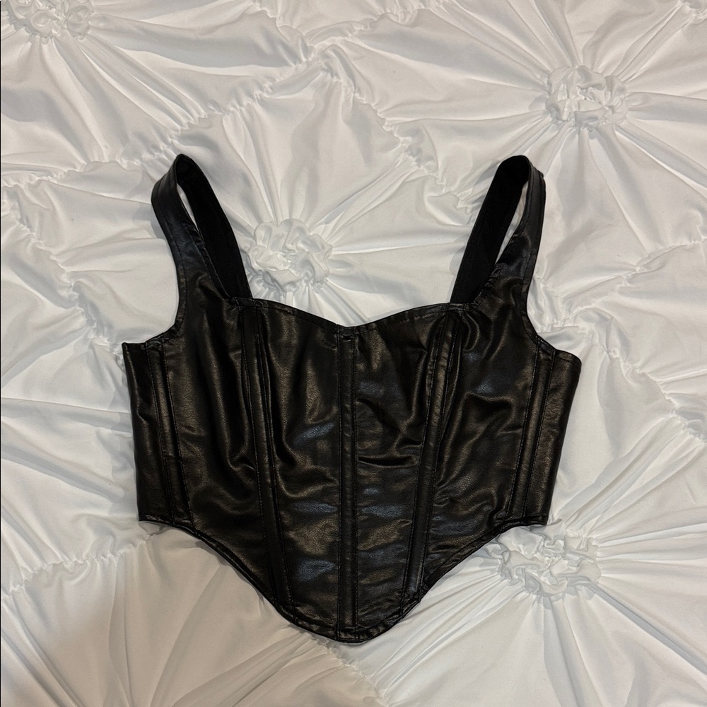 Glam Black Leather Corset Top